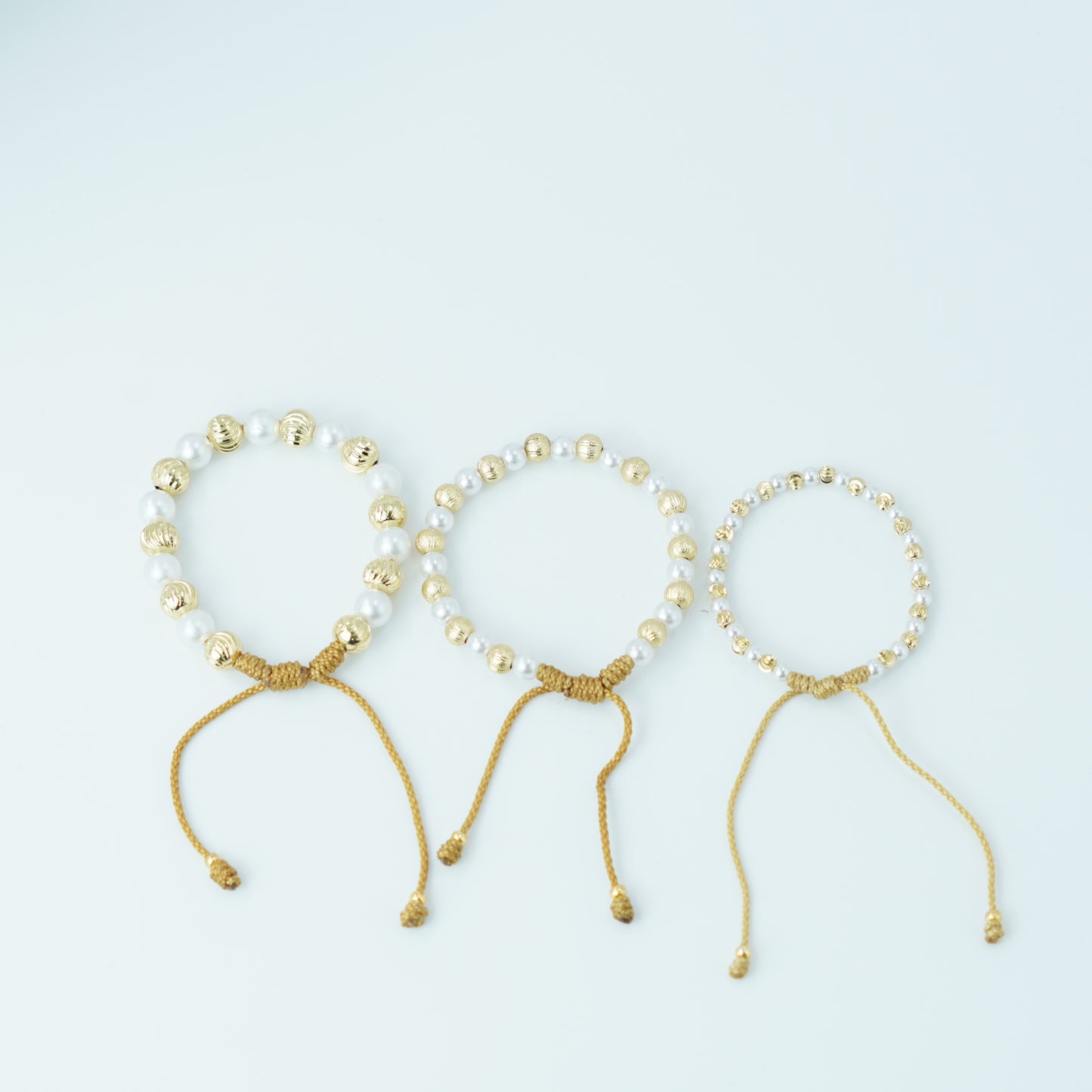 Set Pulsera Perlas Balín Diamantado x3