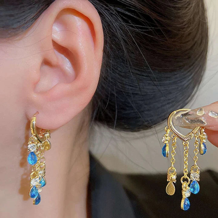 Pendientes Elegantes De Cristal Azul