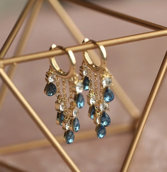 Pendientes Elegantes De Cristal Azul - Florenc