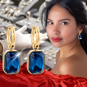 Pendientes Dorados Con Cristal Azul - Florenc