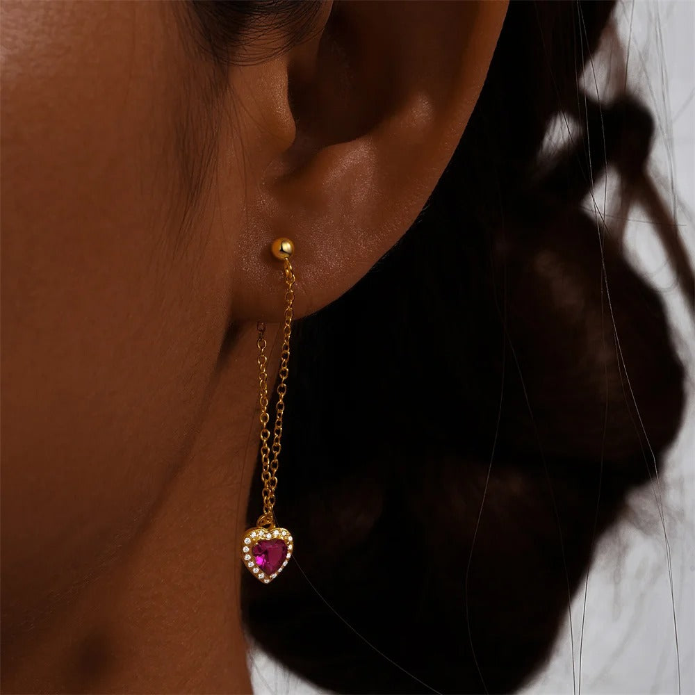 Pendientes Elegantes Con Cristal Corazon