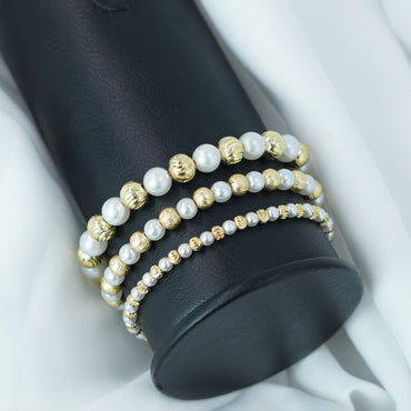 Set Pulsera Perlas Balín Diamantado x3