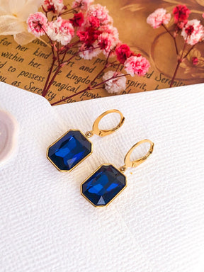 Pendientes Dorados Con Cristal Azul